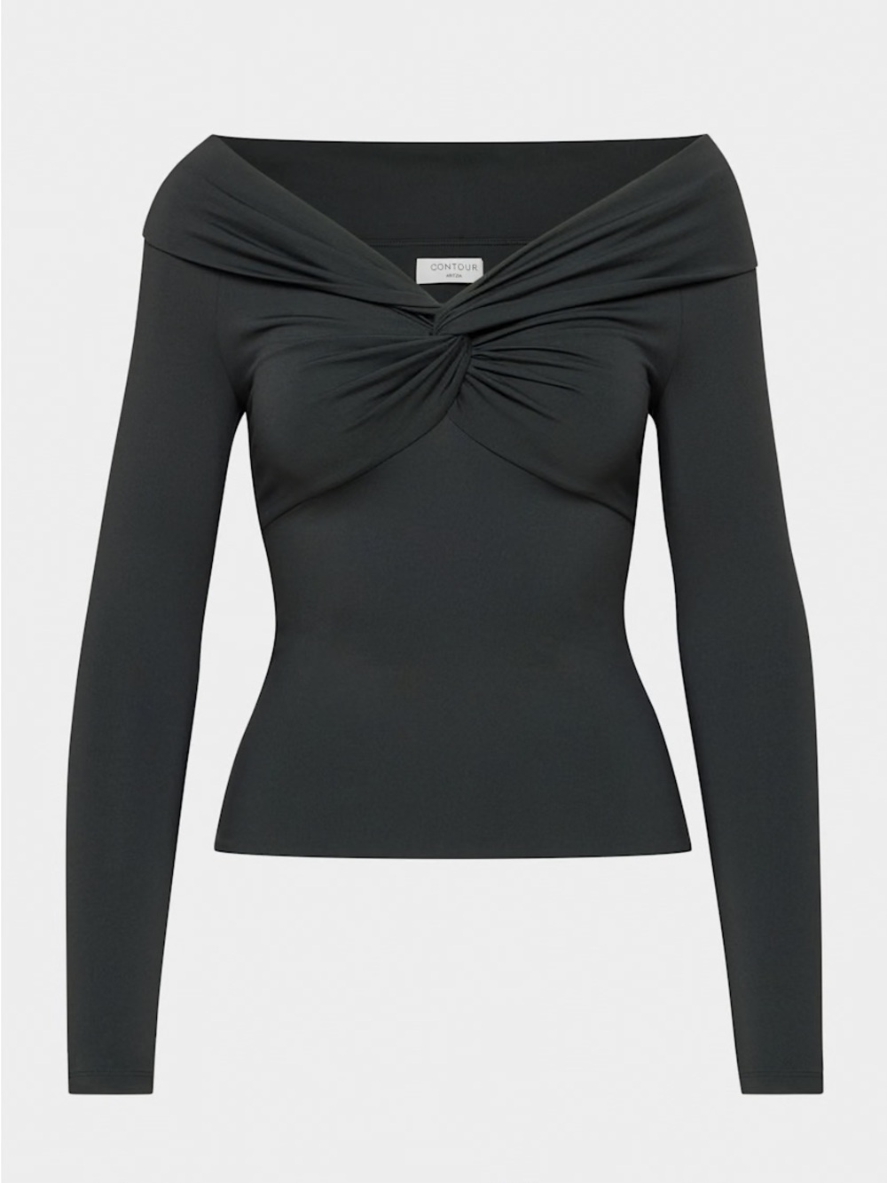Aritzia Contour Off-Shoulder Twist Front Long Sleeve Top - Black